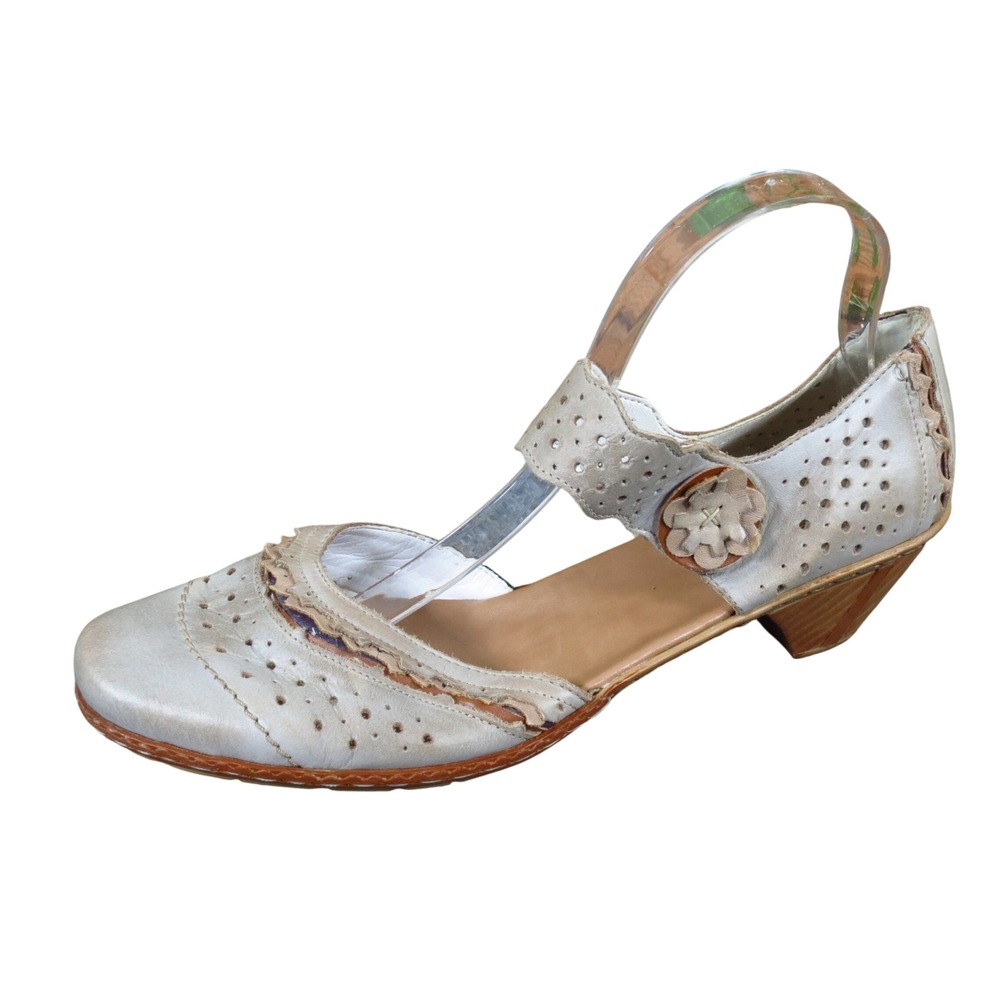 Rieker Mirjam 53 Womens Mary Jane Pump Size 42 Walking Comfort Beige Leather